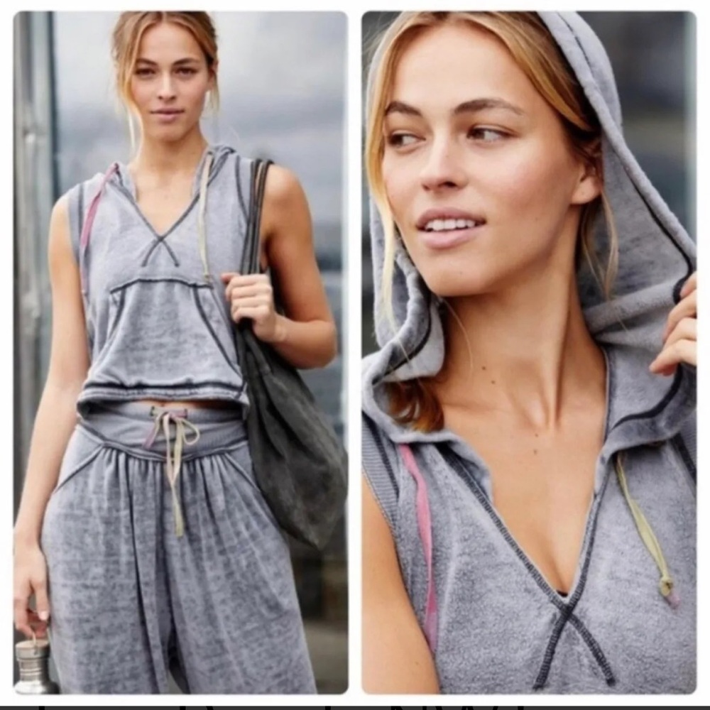 Free People Meadow Brook grey sleeveless hooded top S